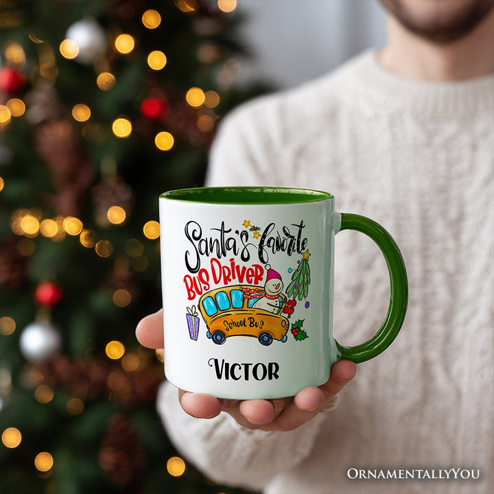 Santa’s Favorite School Bus Driver Personalized Mug, Appreciation Christmas Gift with Custom Name Personalized Ceramic Mug OrnamentallyYou 