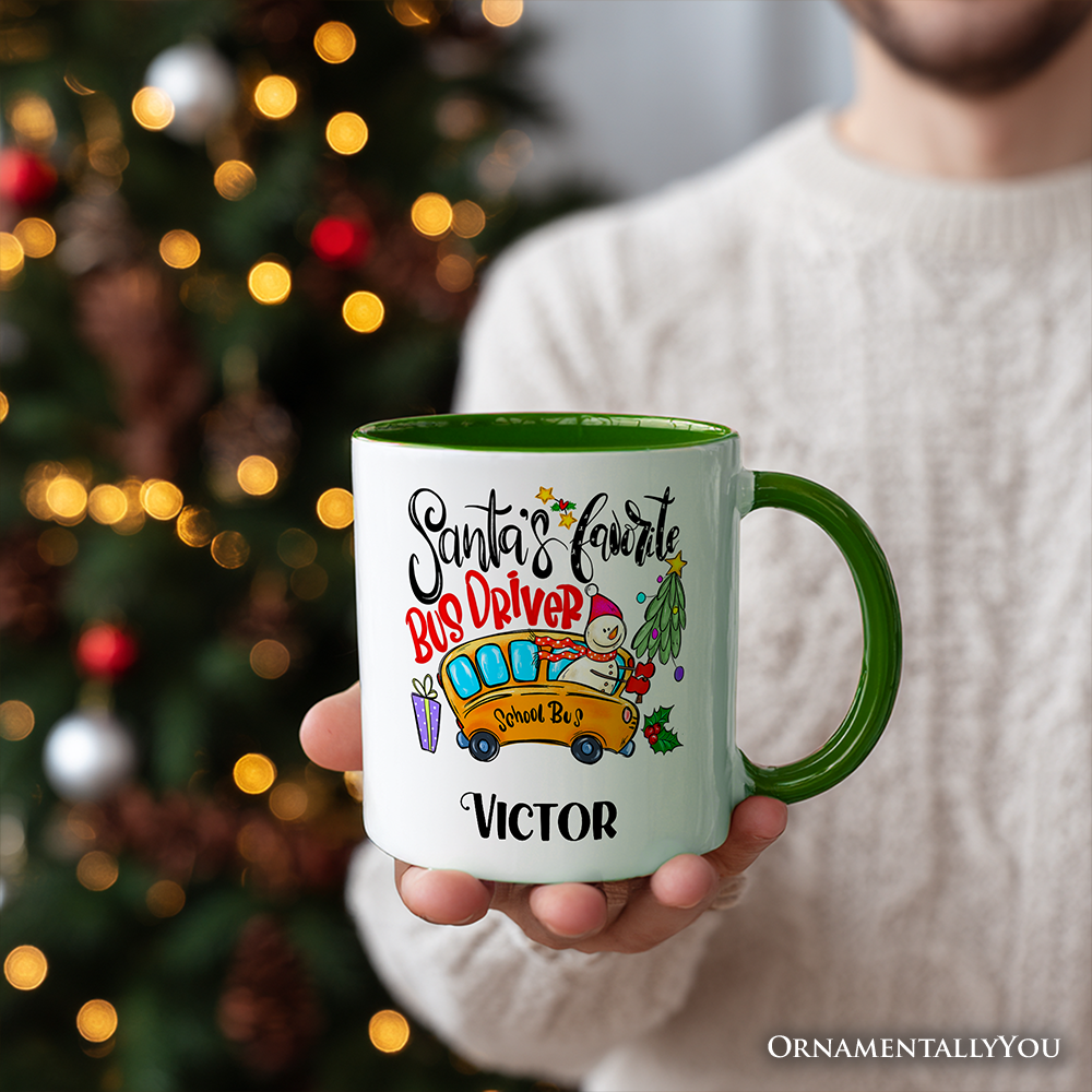 Santa’s Favorite School Bus Driver Personalized Mug, Appreciation Christmas Gift with Custom Name