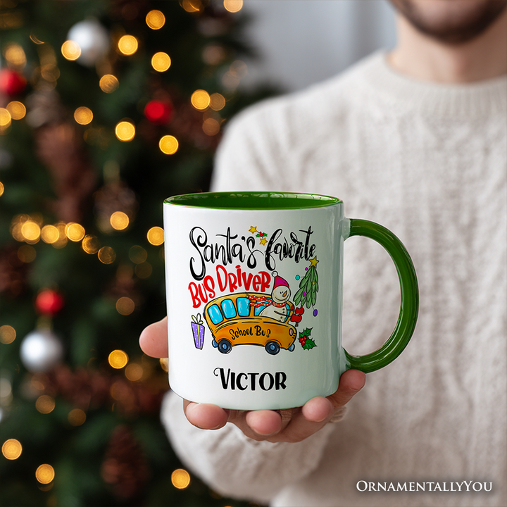 Santa’s Favorite School Bus Driver Personalized Mug, Appreciation Christmas Gift with Custom Name