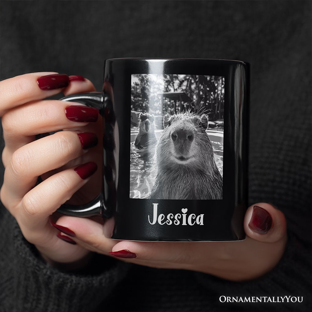 Capybara Selfie Funny Personalized Mug, Meme Animal Photo Style Gift with Custom Name Personalized Ceramic Mug OrnamentallyYou 