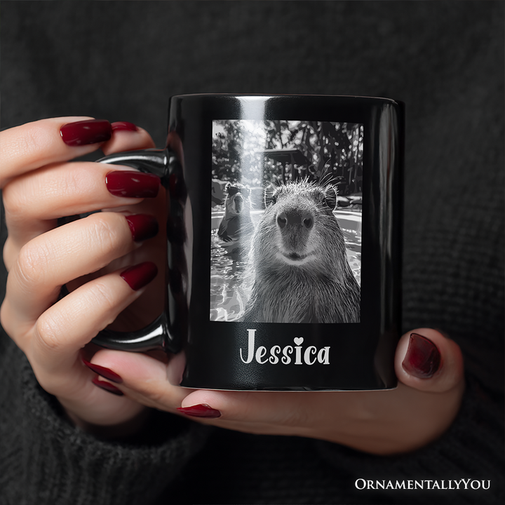 Capybara Selfie Funny Personalized Mug, Meme Animal Photo Style Gift with Custom Name