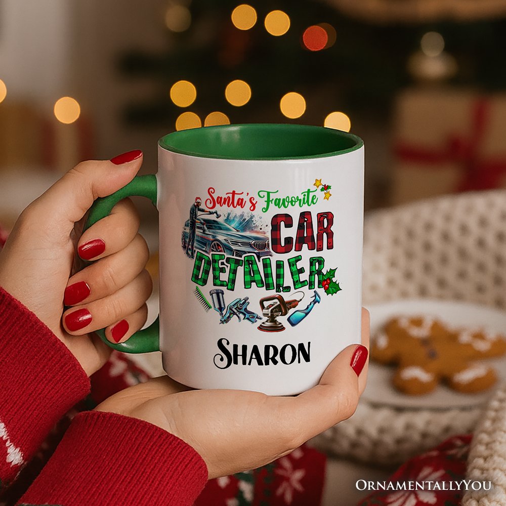 Santa's Favorite Car Detailer Personalized Mug, Christmas Appreciation Gift for Auto Detailing Experts with Custom Name Personalized Ceramic Mug OrnamentallyYou 