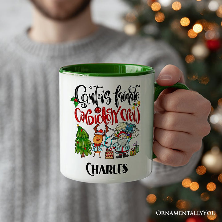 Santa's Favorite Cardiology Crew Personalized Mug, Heart Health Christmas Gift with Custom Name Personalized Ceramic Mug OrnamentallyYou 