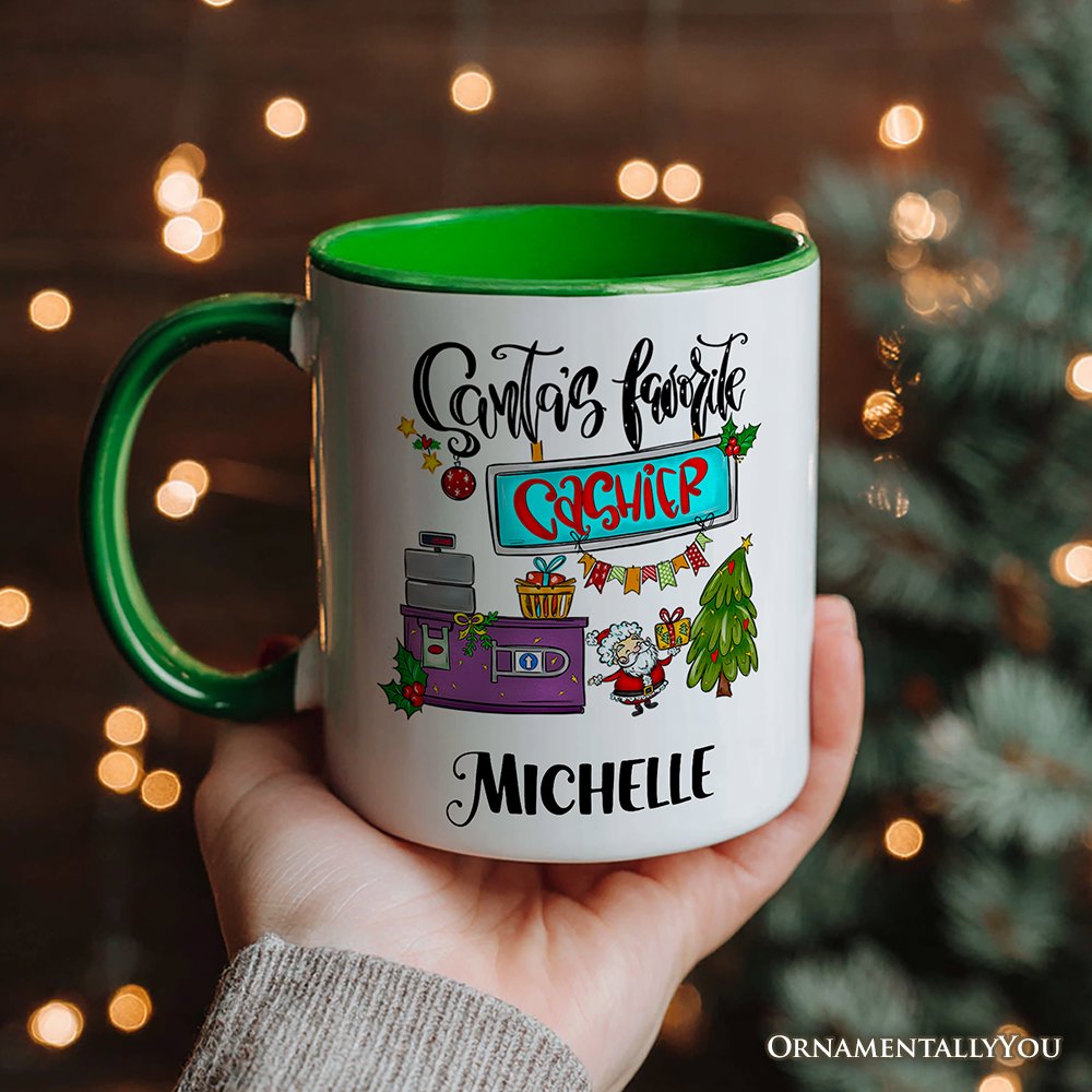 Santa's Favorite Cashier Personalized Mug, Christmas Appreciation Gift with Custom Name Personalized Ceramic Mug OrnamentallyYou 