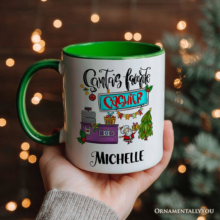 Santa's Favorite Cashier Personalized Mug, Christmas Appreciation Gift with Custom Name Personalized Ceramic Mug OrnamentallyYou 