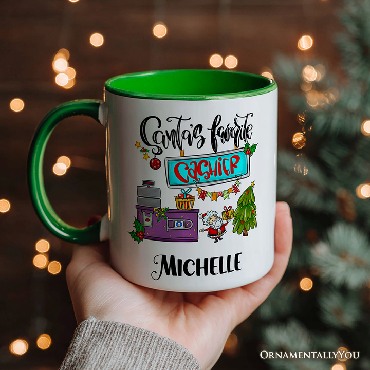 Santa's Favorite Cashier Personalized Mug, Christmas Appreciation Gift with Custom Name