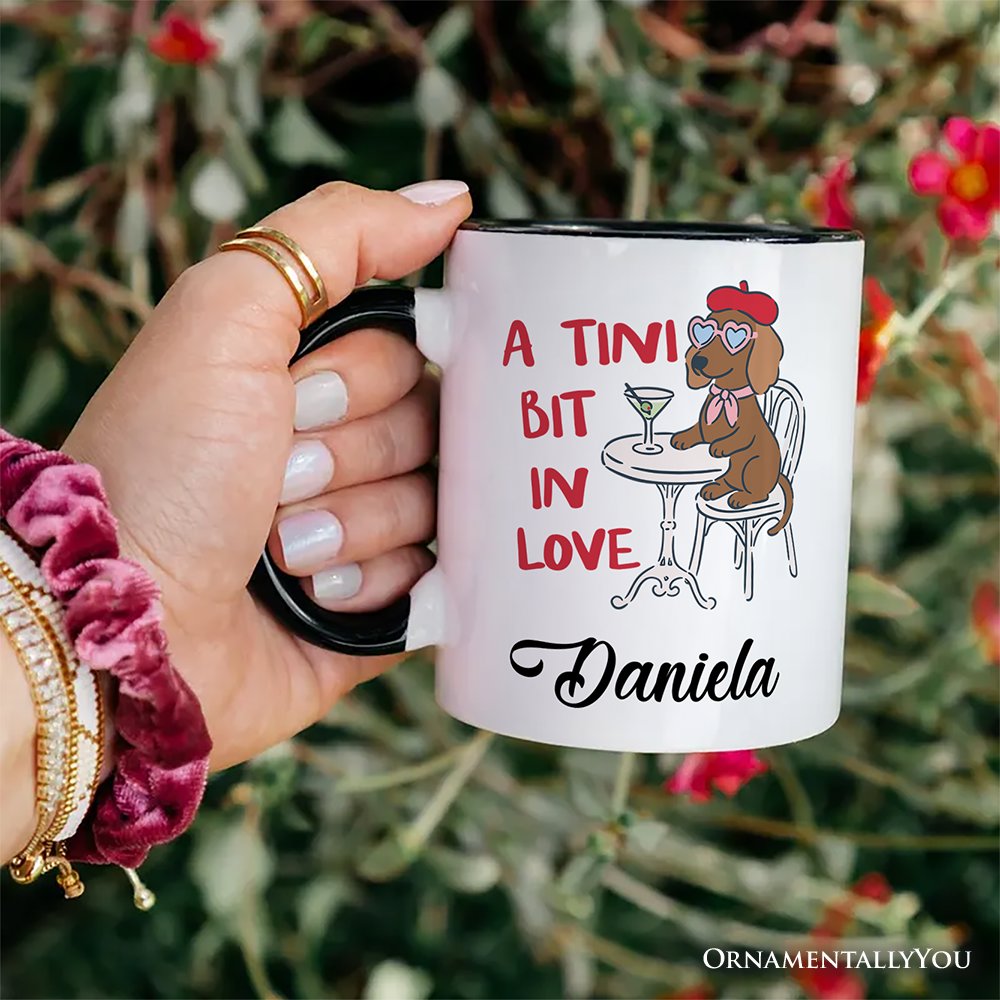 A Tini Bit In Love Dachshund Valentine Personalized Mug, Funny Galentine Gift with Custom Name Personalized Ceramic Mug OrnamentallyYou 