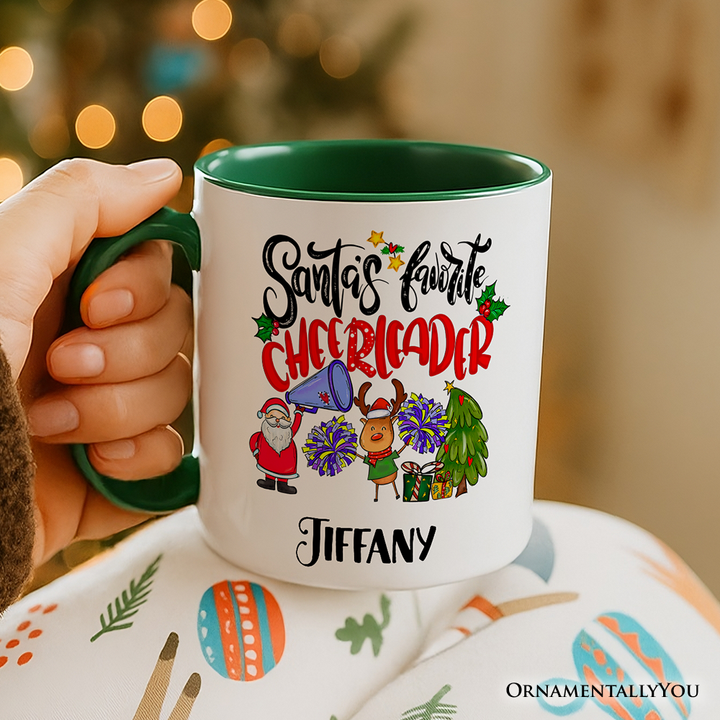 Santa’s Favorite Cheerleader Christmas Personalized Mug, Sports Appreciation Gift with Custom Name