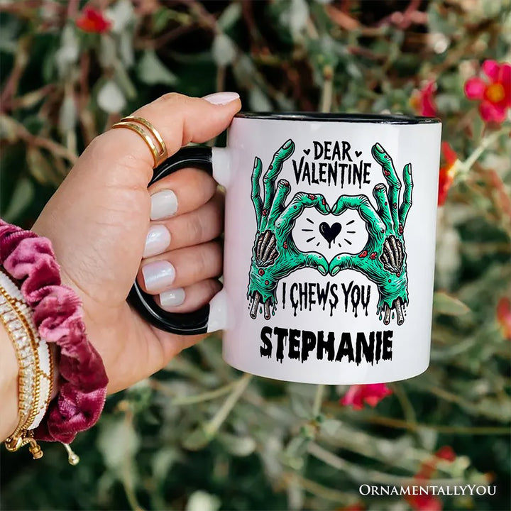 Zombie Valentine Hands I Chews You Personalized Mug, Funny Horror Spring Gift with Custom Name Personalized Ceramic Mug OrnamentallyYou 