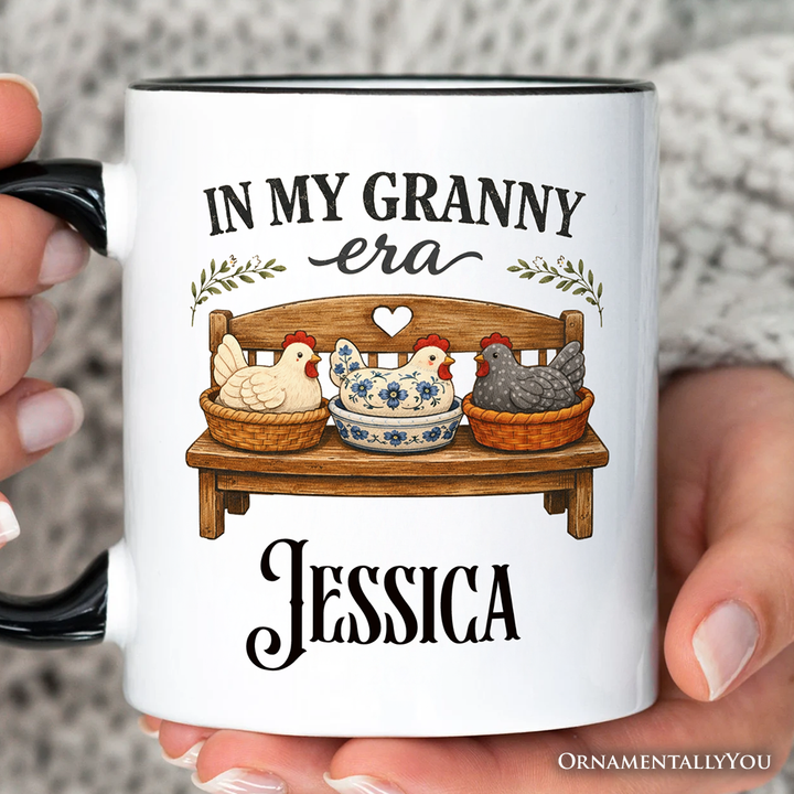 In My Granny Era Chicken Vintage Personalized Mug, Cozy Farmhouse Country Grandma Gift with Custom Name