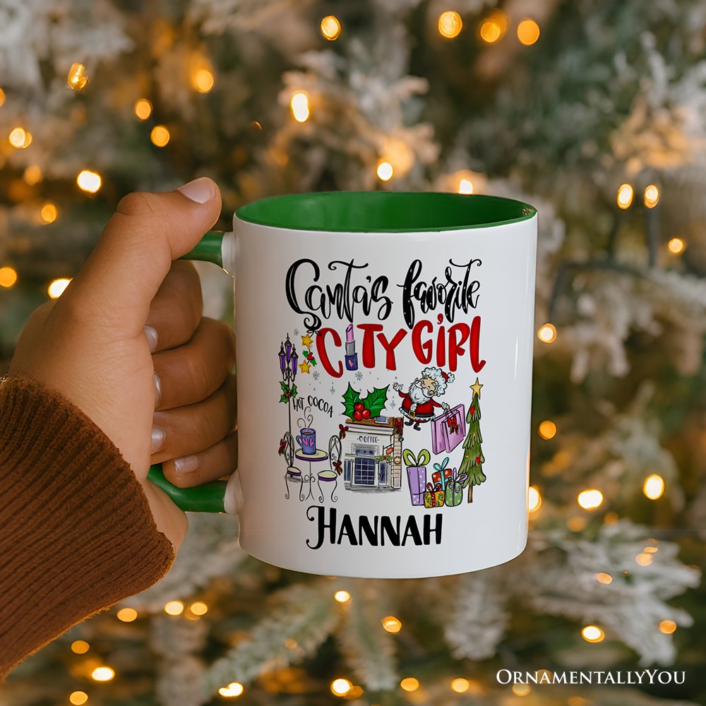 Santa's Favorite City Girl Personalized Mug, Urban Lifestyle Christmas Gift with Custom Name Personalized Ceramic Mug OrnamentallyYou 