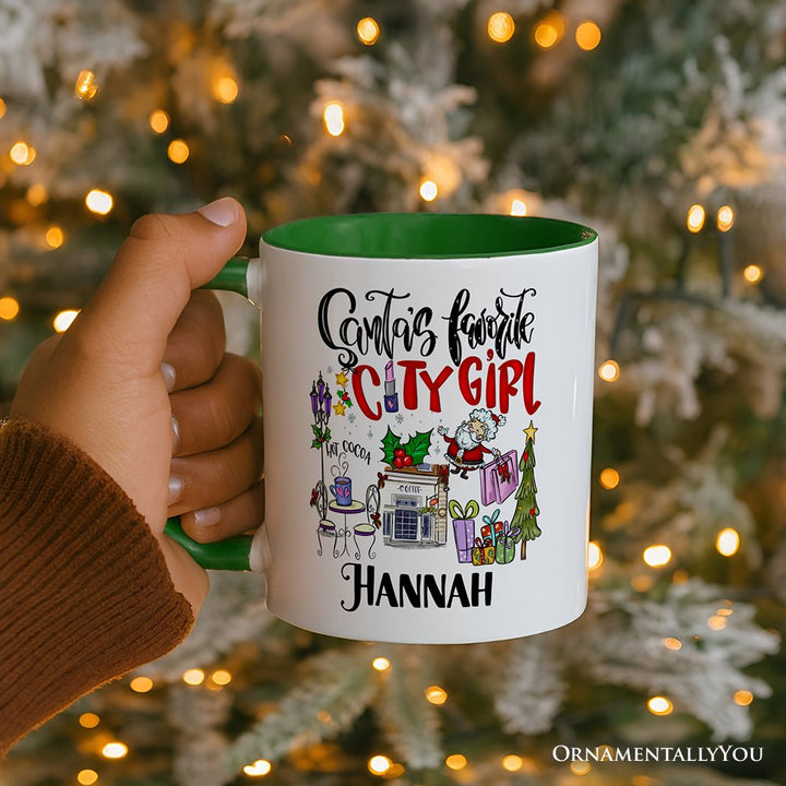 Santa's Favorite City Girl Personalized Mug, Urban Lifestyle Christmas Gift with Custom Name Personalized Ceramic Mug OrnamentallyYou 