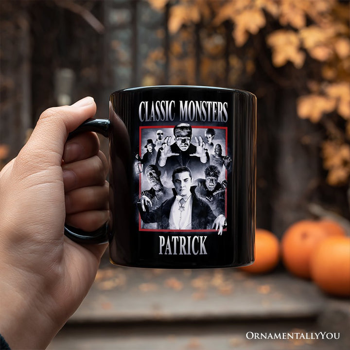 Classic Monsters Black and White Personalized Mug, Retro Vintage Horror Gift with Custom Name Personalized Ceramic Mug OrnamentallyYou 