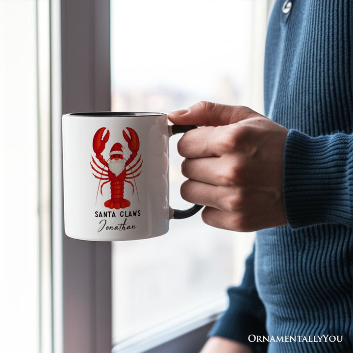 Santa Claws Lobster Personalized Mug, Funny Pun Coastal Christmas Holiday Gift with Custom Name Personalized Ceramic Mug OrnamentallyYou 