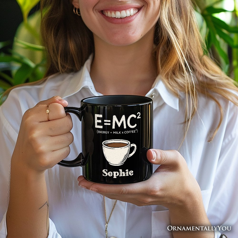 Coffee Equation Personalized Mug, E=MC2 Funny Workday Gift for Caffeinated Office Workers with Custom Name Personalized Ceramic Mug OrnamentallyYou 