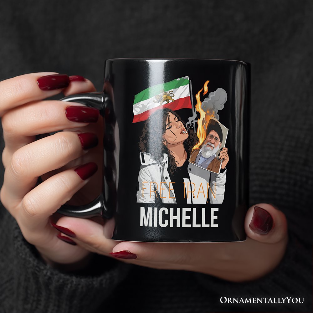 Free Iran Protest Personalized Mug, Lion and Sun Flag Persian Freedom Activist Gift with Custom Name OrnamentallyYou 