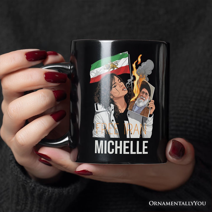Free Iran Protest Personalized Mug, Lion and Sun Flag Persian Freedom Activist Gift with Custom Name OrnamentallyYou 