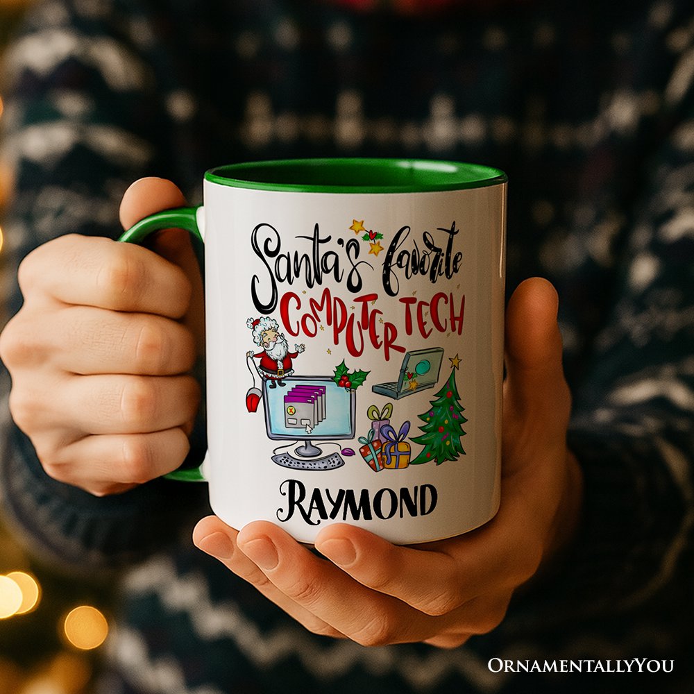 Santa's Favorite Computer Tech Personalized Mug, Technology Christmas Gift with Custom Name Personalized Ceramic Mug OrnamentallyYou 