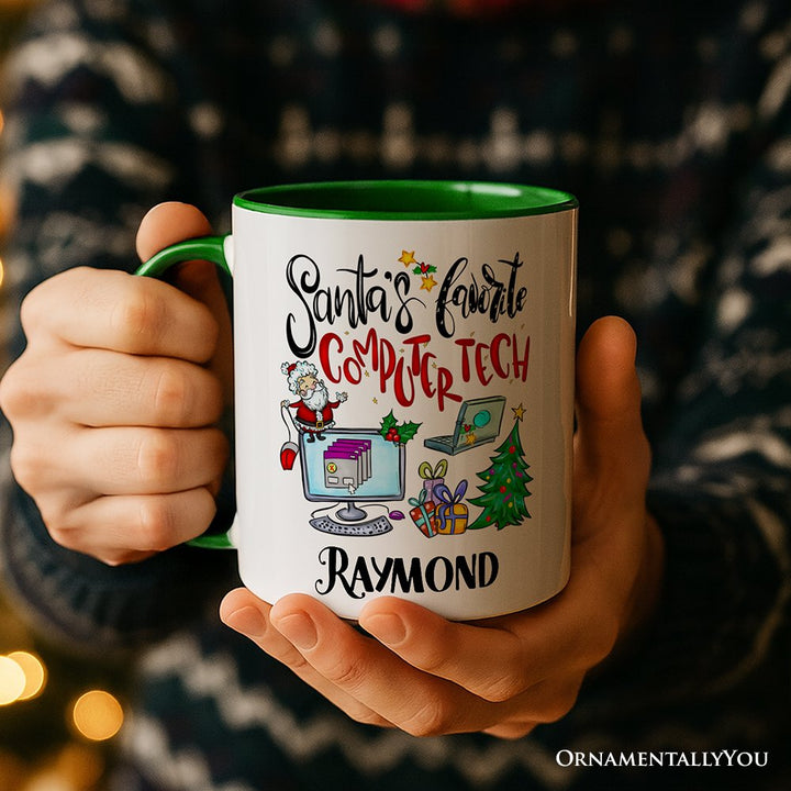 Santa's Favorite Computer Tech Personalized Mug, Technology Christmas Gift with Custom Name Personalized Ceramic Mug OrnamentallyYou 