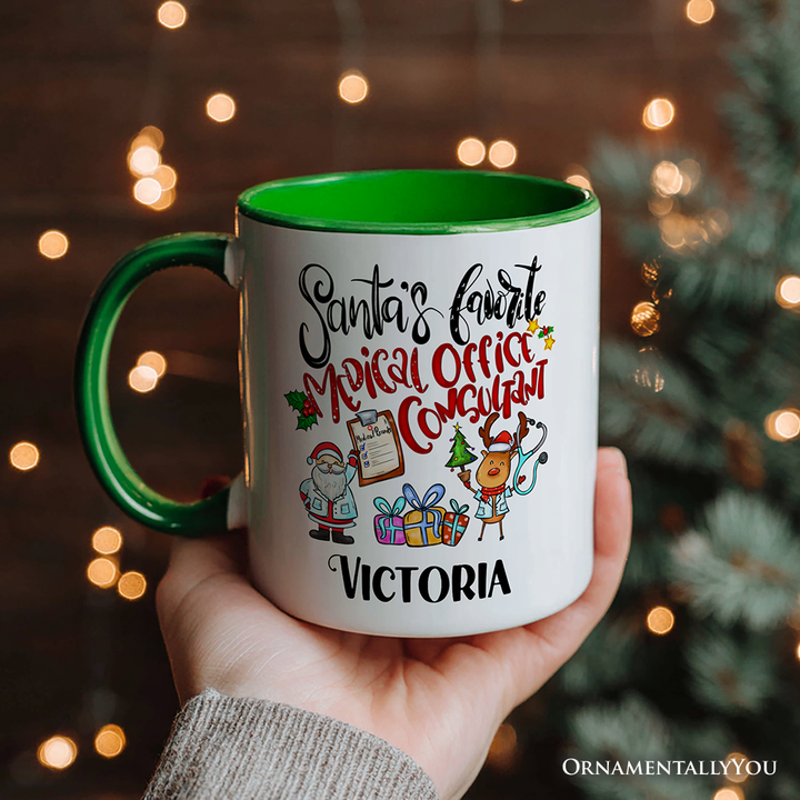 Santa's Favorite Medical Office Consultant Personalized Mug, Healthcare Christmas Gift with Custom Name