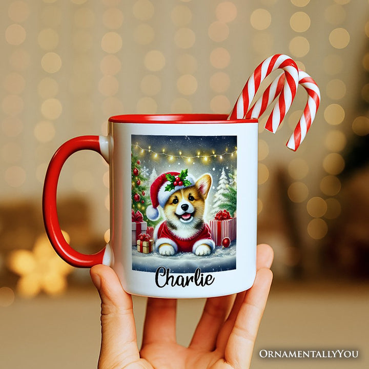 Adorable Welsh Corgi with Santa Hat Personalized Mug, Jolly Christmas Gift with Custom Name Personalized Ceramic Mug OrnamentallyYou 