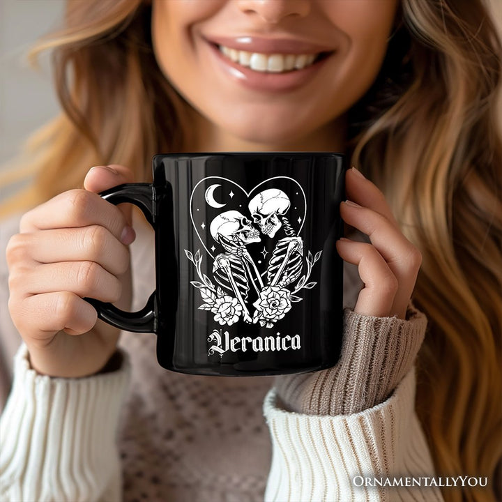 The Lovers Skeletons Personalized Mug, Spooky Gothic Couple Gift with Custom Name Personalized Ceramic Mug OrnamentallyYou 