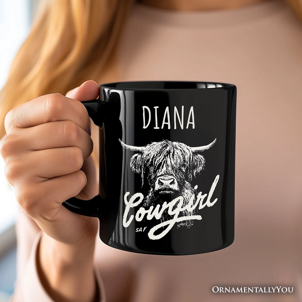 Highland Cow Vintage Cowgirl Personalized Mug, Western Country Gift with Custom Name Personalized Ceramic Mug OrnamentallyYou 