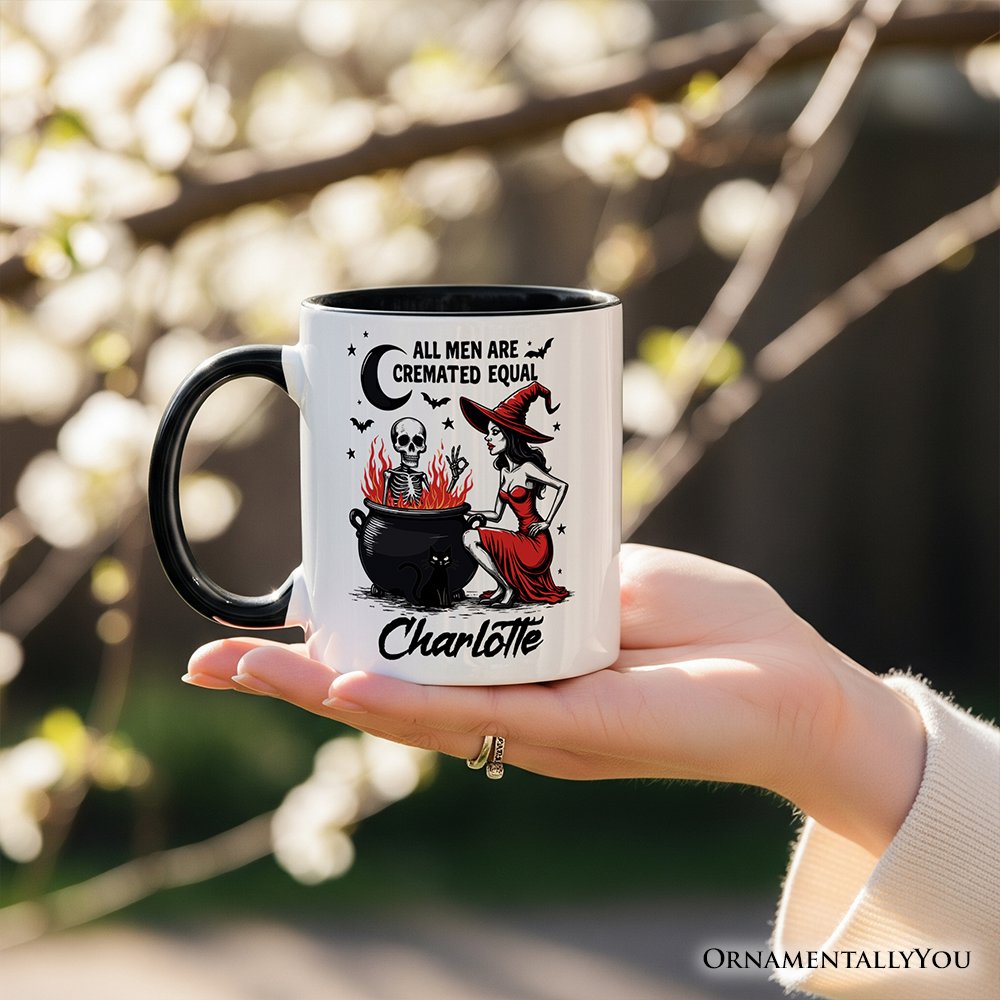 All Men Are Cremated Equal Halloween Personalized Mug, Funny Witch Cauldron Gift with Custom Nam Personalized Ceramic Mug OrnamentallyYou 