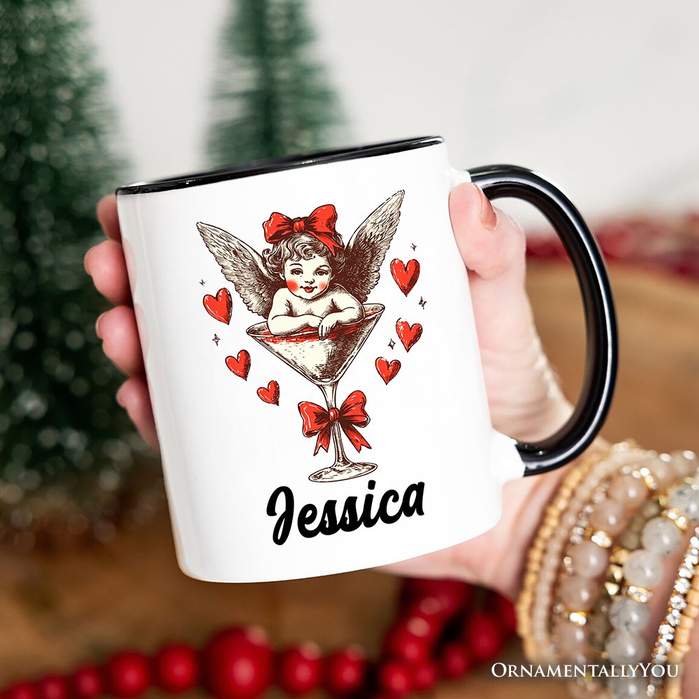 Retro Coquette Cupid Valentine Personalized Mug, Galentine Gift with Custom Name Personalized Ceramic Mug OrnamentallyYou 