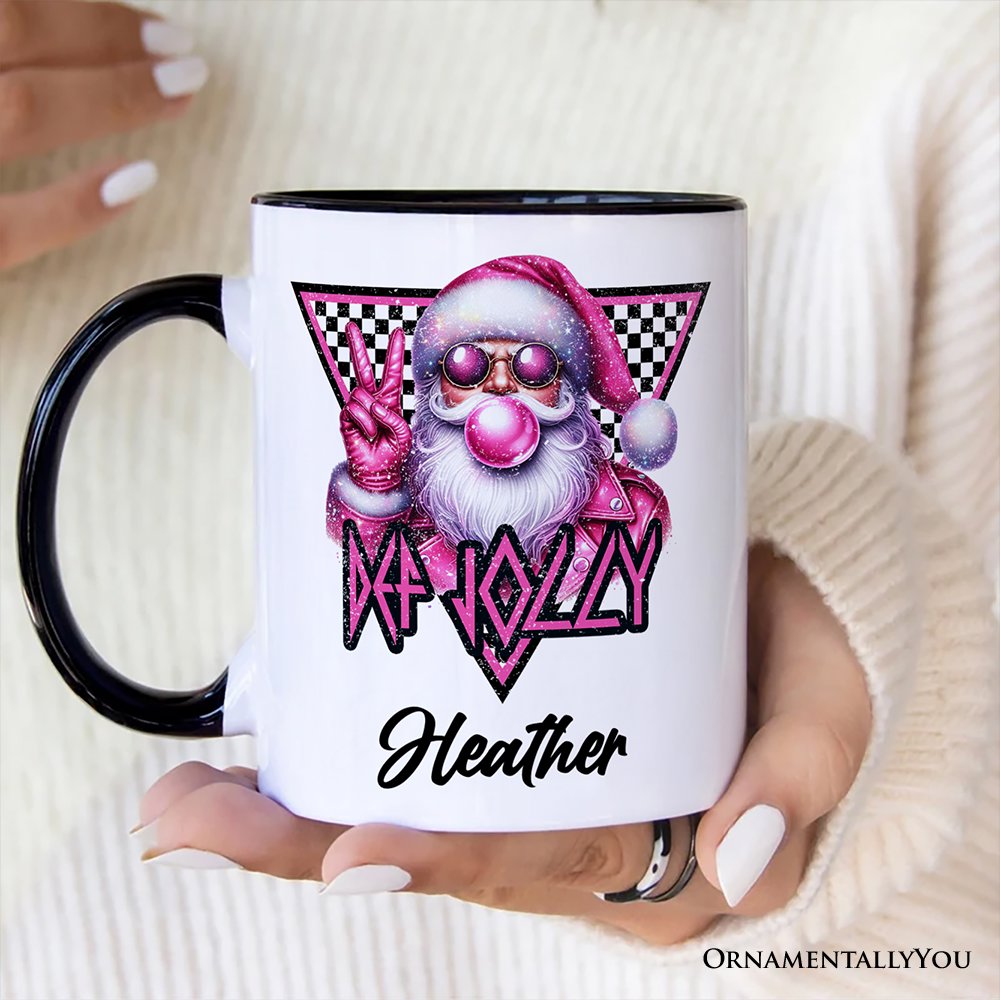 Pink Santa Blowing Bubblegum Personalized Mug, Def Jolly Coquette Retro Christmas Gift with Custom Name Personalized Ceramic Mug OrnamentallyYou 