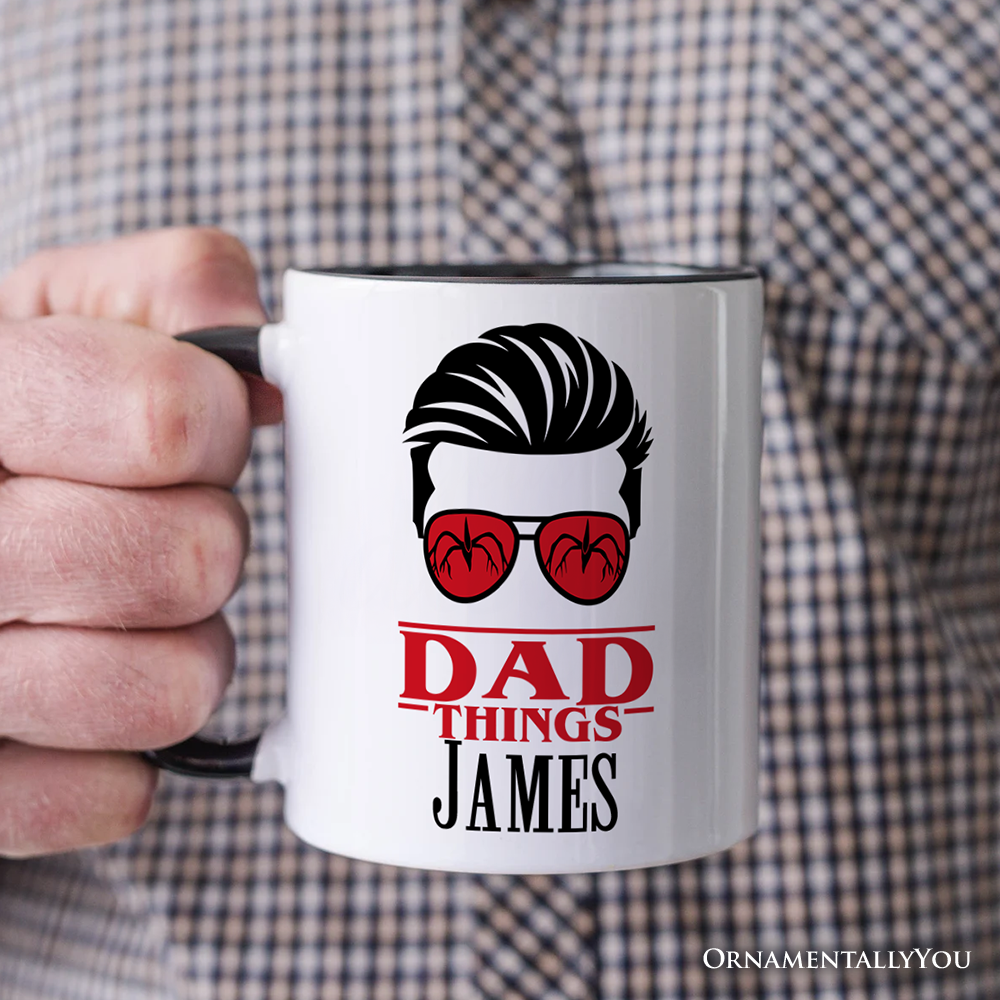 Dad Things Retro Personalized Mug, Red Glasses Family Matching Gift with Custom Name