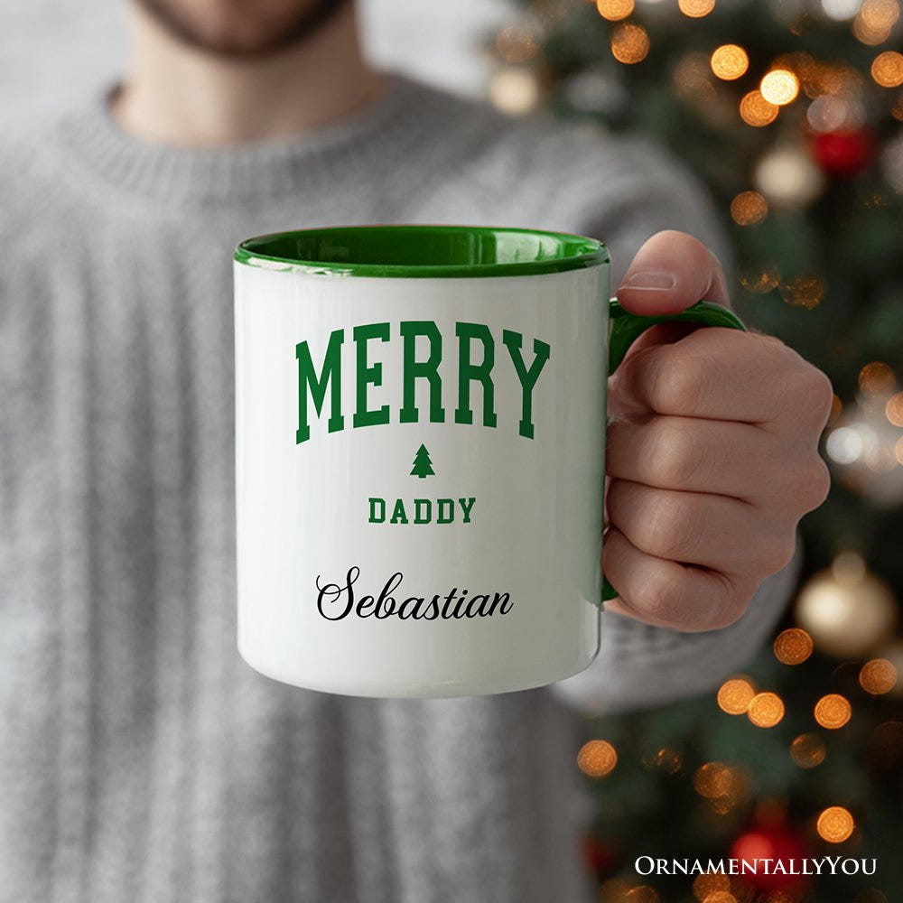 Merry Daddy Retro Christmas Personalized Mug, Matching Family Holiday Gift with Custom Name Personalized Ceramic Mug OrnamentallyYou 