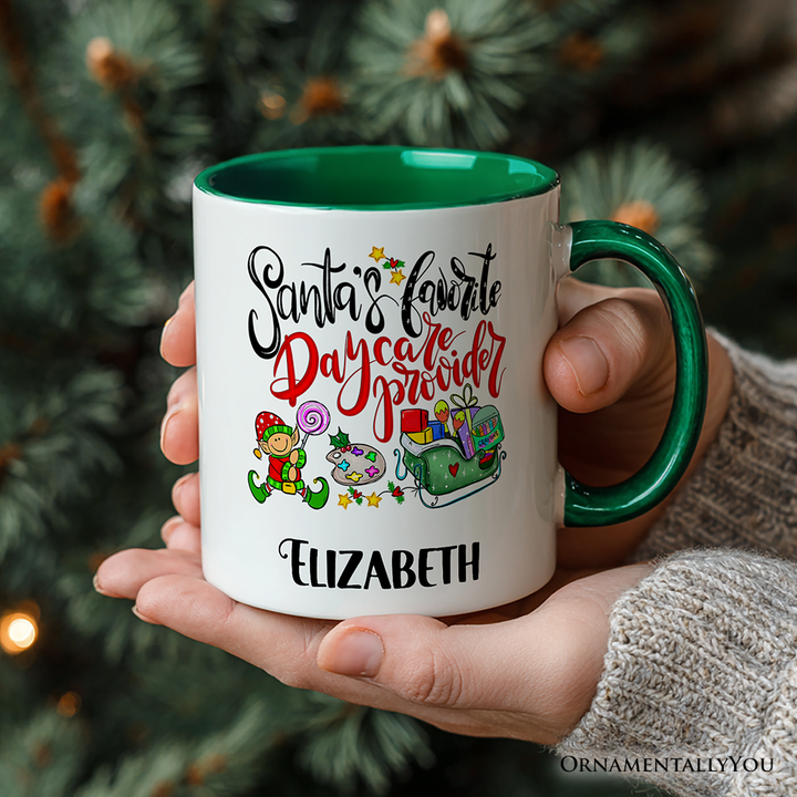 Santa's Favorite Daycare Provider Personalized Mug, Teacher Appreciation Gift with Custom Name
