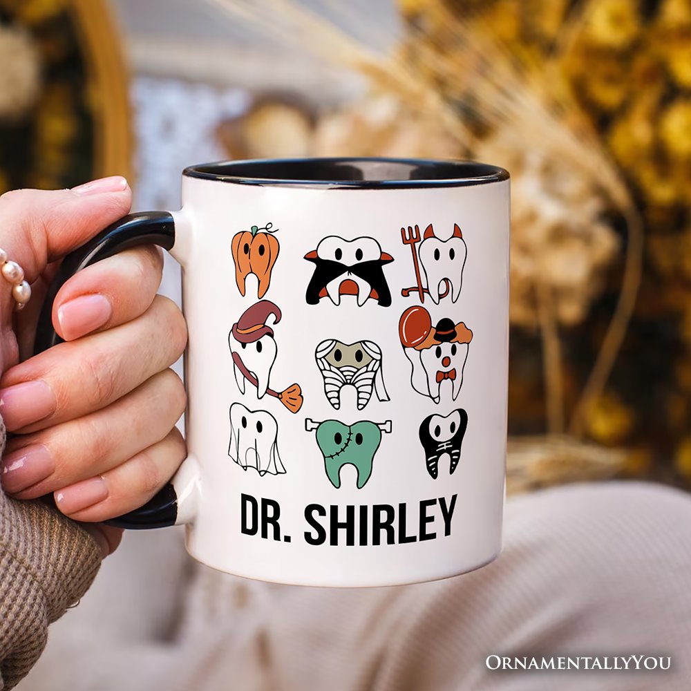 Spooky Halloween Dentist Personalized Mug, Teeth Monster Gift for Dental Crew with Custom Name Personalized Ceramic Mug OrnamentallyYou 