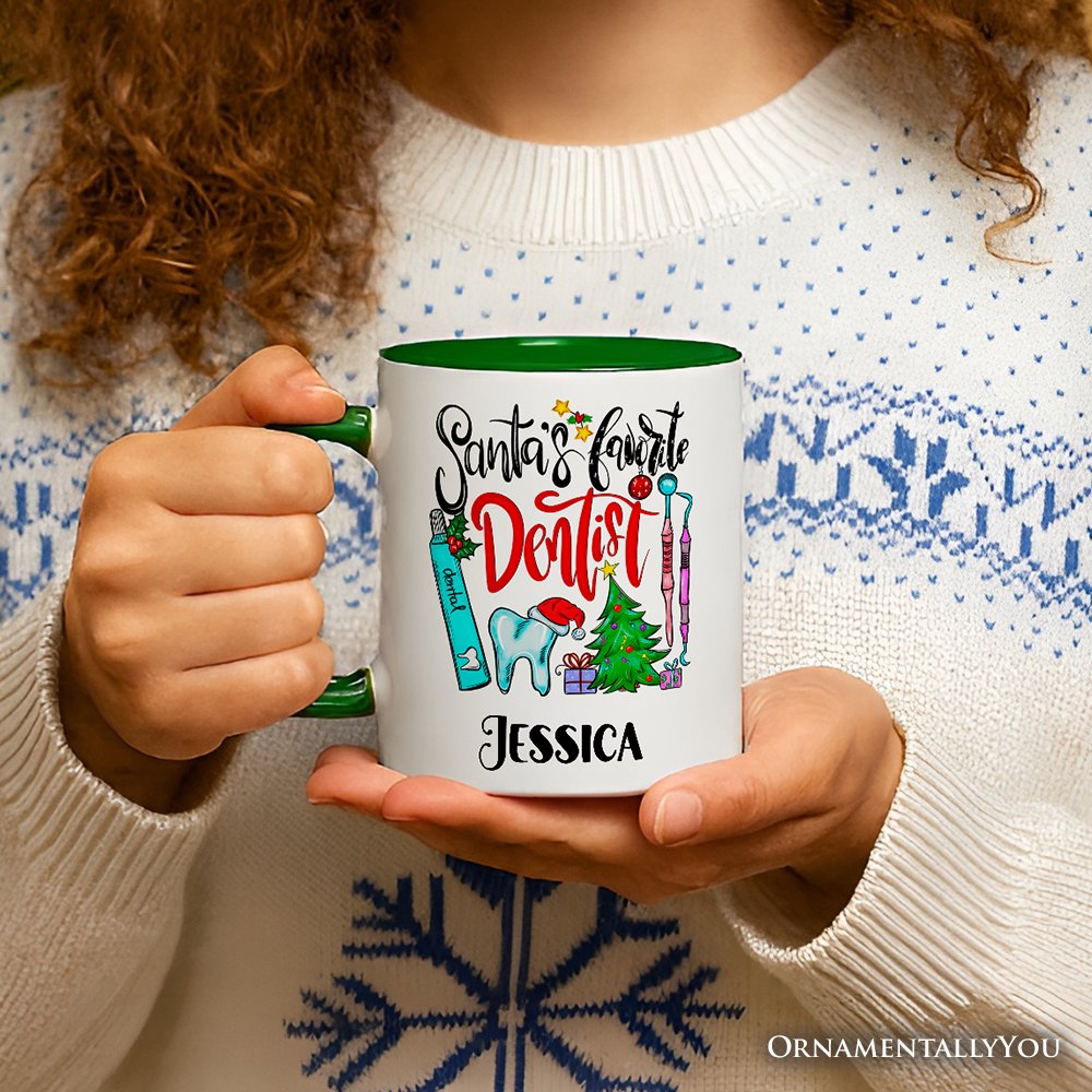 Santa’s Favorite Dentist Christmas Personalized Mug, Dental Healthcare Appreciation Gift with Custom Name Personalized Ceramic Mug OrnamentallyYou 