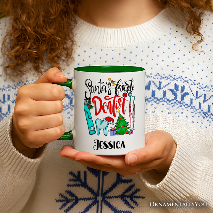 Santa’s Favorite Dentist Christmas Personalized Mug, Dental Healthcare Appreciation Gift with Custom Name