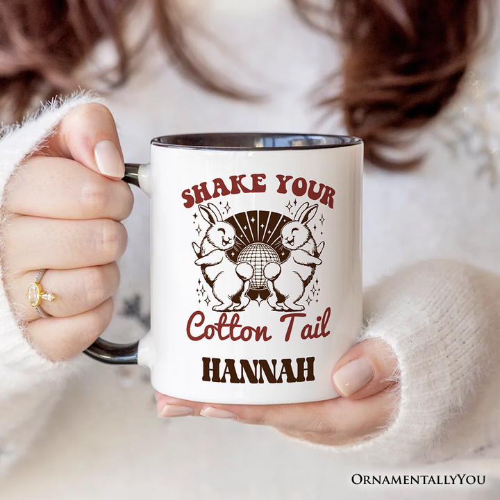 Funny Disco Easter Bunny Personalized Mug, Shake Your Cotton Tail Retro Gift with Custom Name