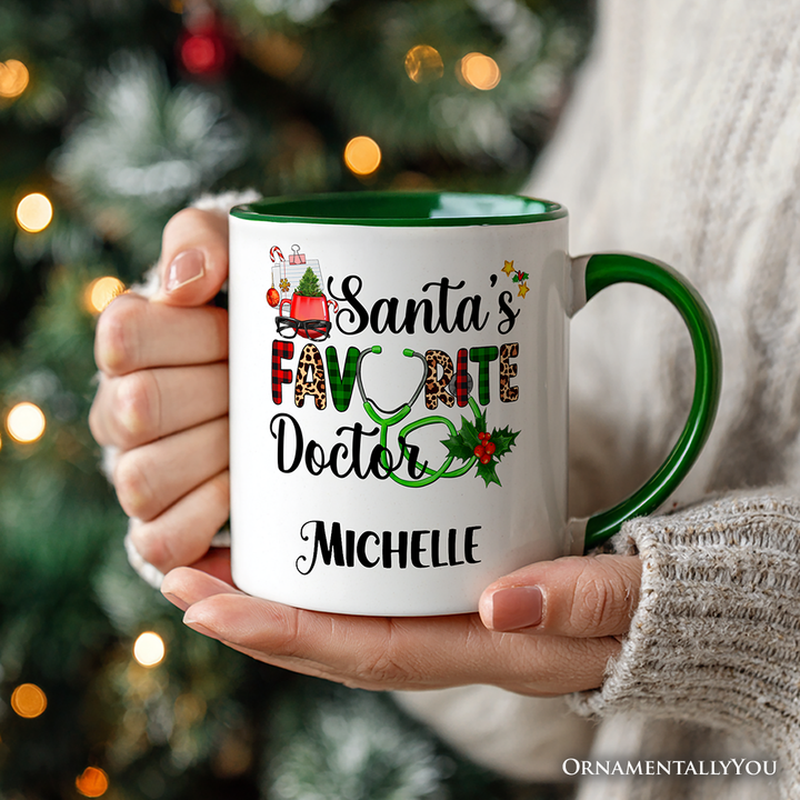 Santa’s Favorite Doctor Christmas Personalized Mug, Appreciation Gift for Medical Worker with Custom Name