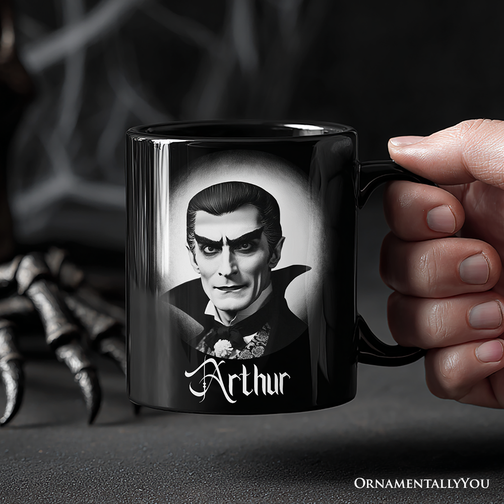 Dracula Spooky Portrait Personalized Mug Horror Villain Theme Halloween Gift with Custom Name