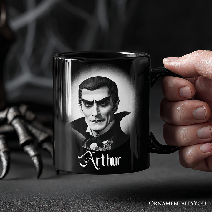 Dracula Spooky Portrait Personalized Mug Horror Villain Theme Halloween Gift with Custom Name
