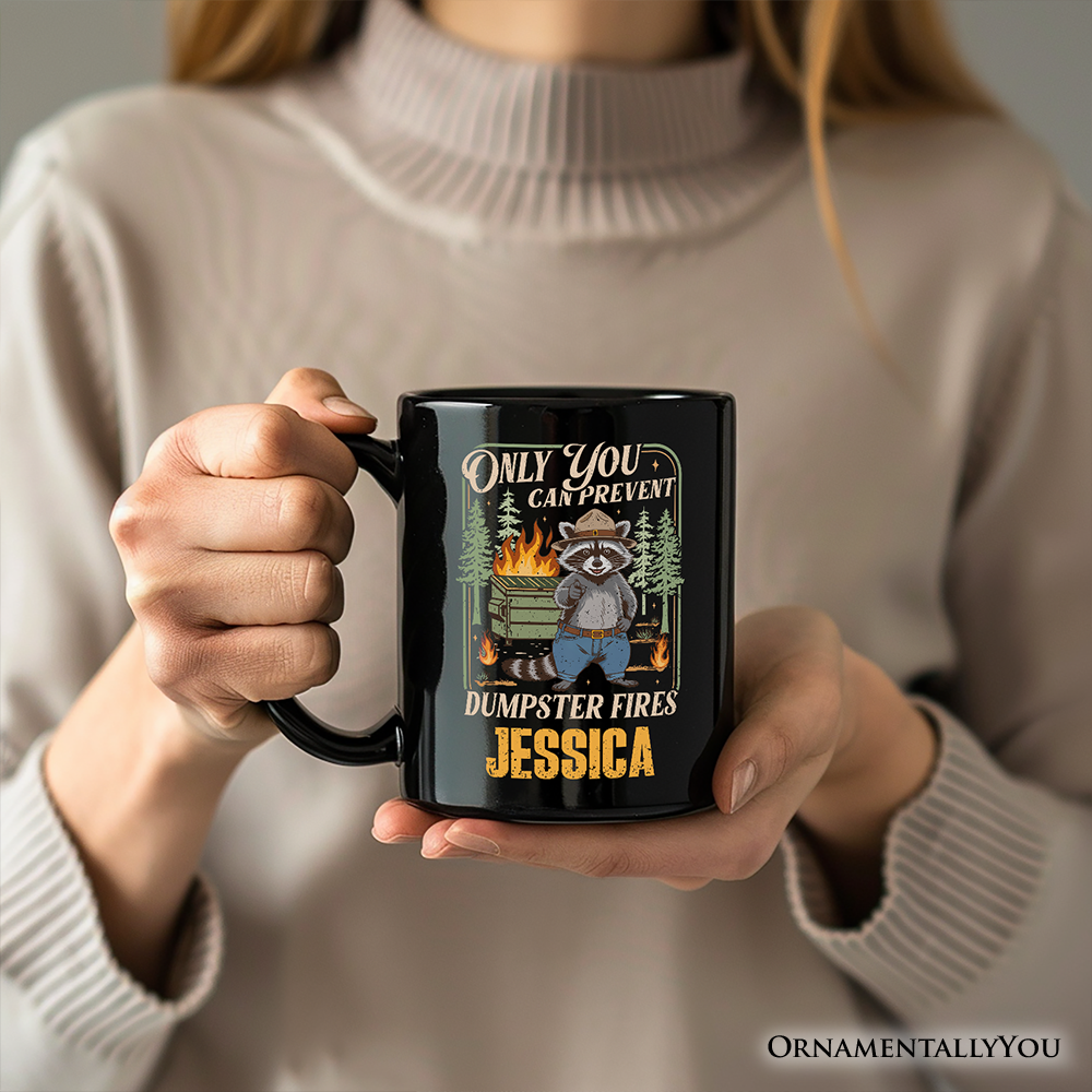 Only You Can Prevent Funny Dumpster Raccoon Personalized Mug, Vintage Meme Gift with Custom Name