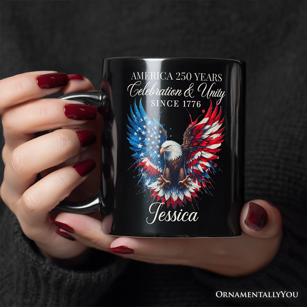 Bald Eagle American Flag Personalized Mug, Patriotic Freedom Gift with Custom Name