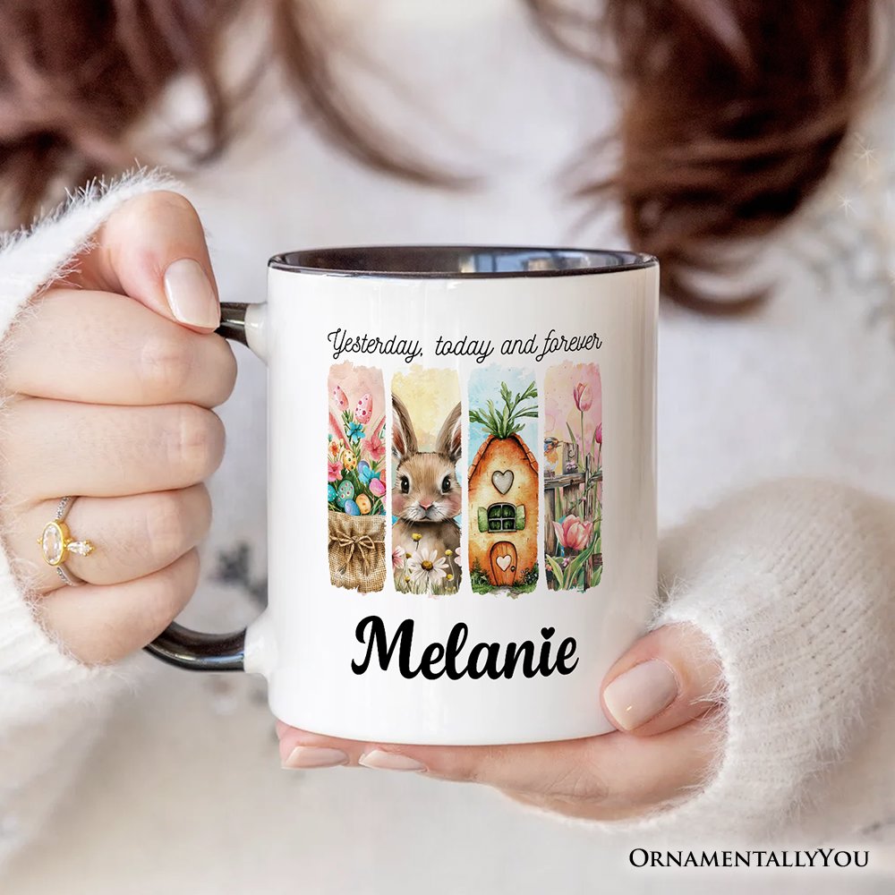 Easter Bunny Floral Brushstroke Personalized Mug, Spring Pastel Coquette Gift with Custom Name Personalized Ceramic Mug OrnamentallyYou 