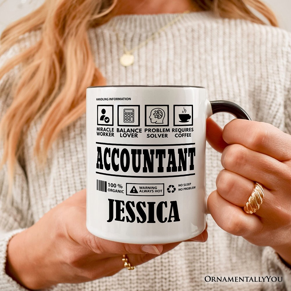 Accountant Nutrition Facts Personalized Mug, Bookkeeper Humor Graphic Gift with Custom Name Personalized Ceramic Mug OrnamentallyYou 