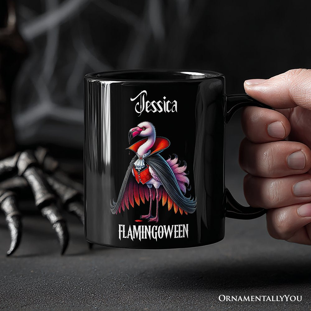 Spooky Vampire Flamingo Personalized Mug, Halloween Dracula Bird Gift with Custom Name Personalized Ceramic Mug OrnamentallyYou 