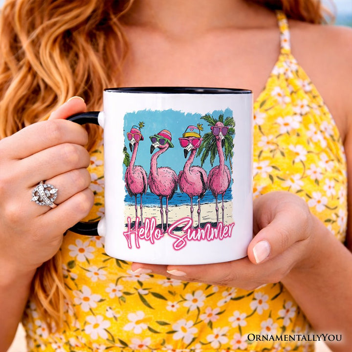 Flamingo Hello Summer Mug, Tropical Beach Vacation Gift Personalized Ceramic Mug OrnamentallyYou 