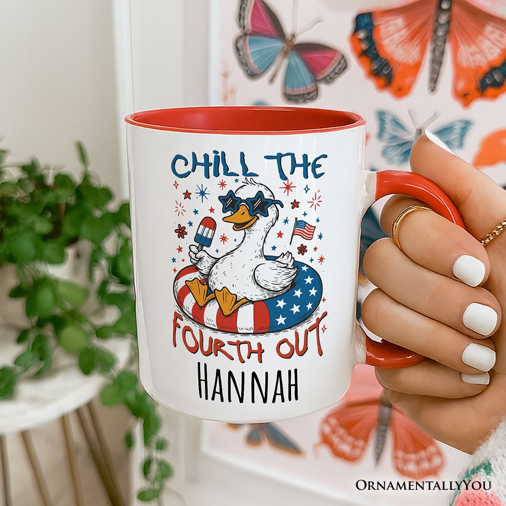 Chill The Fourth Out Goose Personalized Mug, Funny Patriotic 4th of July Gift with Custom Name Personalized Ceramic Mug OrnamentallyYou 