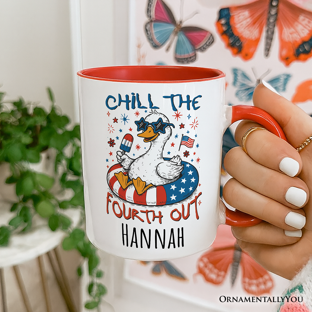 Chill The Fourth Out Goose Personalized Mug, Funny Patriotic 4th of July Gift with Custom Name