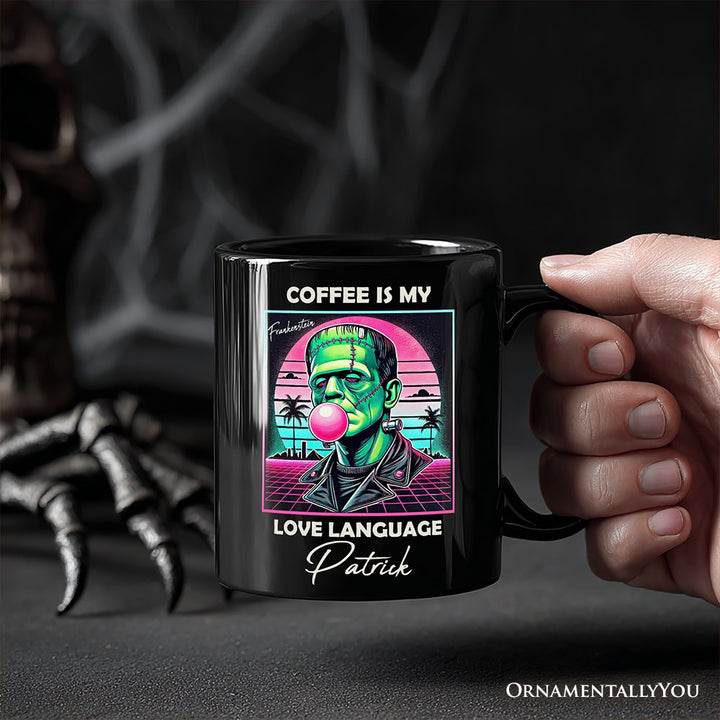 Vaperwave Frankenstein Retro Neon Horror Personalized Mug, Synthwave 80's Styled Classic Halloween Gift with Custom Name Personalized Ceramic Mug OrnamentallyYou 