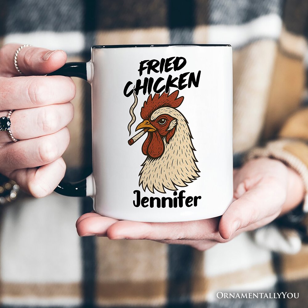 Fried Chicken Hen Personalized Mug, Funny 420 Stoner Humor Gift with Custom Name Personalized Ceramic Mug OrnamentallyYou 
